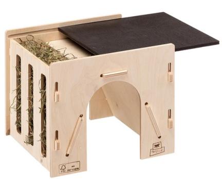 Nagerhaus mit integrierter Heuraufe Hay Feeder 2 für Kaninchen, Meerschweinchen, Chinchillas - umweltfreundliche Herstellung